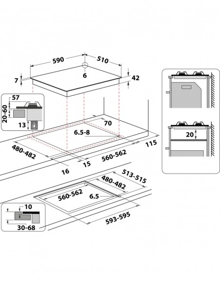 TABLE GAZ WHIRLPOOL GOB616 NB NOIR