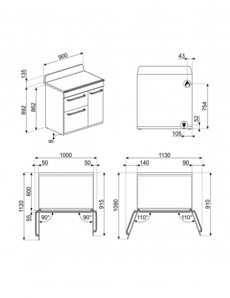 CENTRE DE CUISSON 90 CM SMEG TR93GR