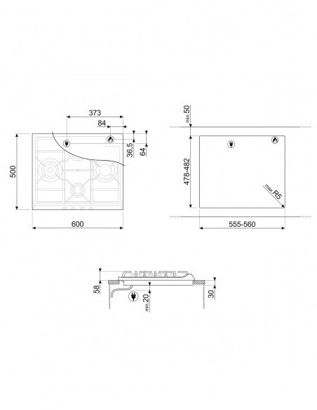TABLE GAZ ENCASTRABLE SMEG SER60SGH3 Silver